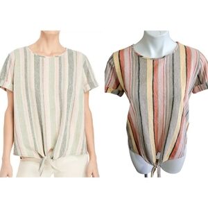 Kim & Cami Striped Tie Front top Earthtones Size S